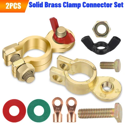 WOWPARTSPRO Brass Battery Terminal Positive & Negative Connectors Clamp Marine Top Post End