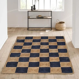 Handmade Handwoven Braided Jute Area Rugs Boho Bohemian Floor Decor Rug Decor - Picture 1 of 8