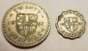 1967 GHANA 20 & 2 1/2 PESEWAS COINS - Picture 1 of 2