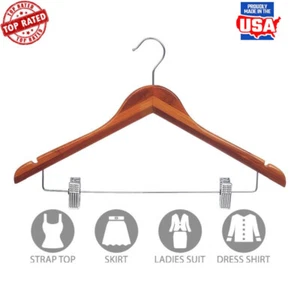 Eco-Friendly Bamboo Hangers Adjustable Clips Space-Saving Design Swivel Hook New - Picture 1 of 4
