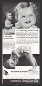 Squibb 1940s Print Advertisement 1940 Cod-Liver Oil Babies Vitamins Cloth Diaper - Picture 1 of 1