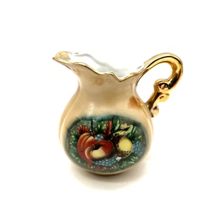 VTG Porcelain Enesco Floral Pitcher Fall Harvest Gold Trim Handle 3 1/2" JAPAN - Picture 1 of 9