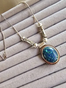 Handmade Women Party Wear Jewelry 925 Sterling Silver Malachite Stone Necklace - Picture 1 of 1