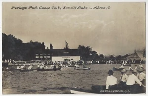 1908 Akron, Ohio - ECHTFOTO Kanu-Club am Gipfelsee - alte Postkarte - Bild 1 von 2