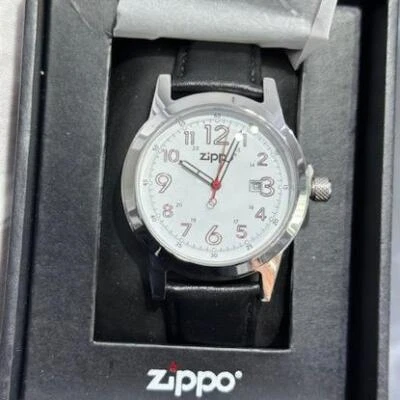 Reloj pulsera Zippo 45002-YF correa de cuero negro movimiento de cuarzo esfera blanca regalo Foto 1 de 4