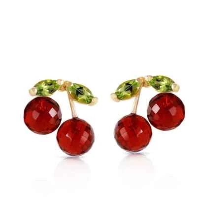 Pendientes de cereza 2,9 TCW en granate y peridoto - oro macizo de 14K Foto 1 de 2