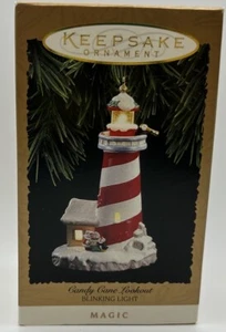 1994 Hallmark Keepsake Candy Cane Lookout Lighthouse Gold Magic Light QLX7376 - Picture 1 of 24