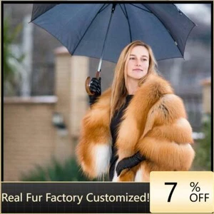 Women Real Natural Red Fox Fur Coat Whole Skin Overcoat Female Winter Outwear - Picture 1 of 6