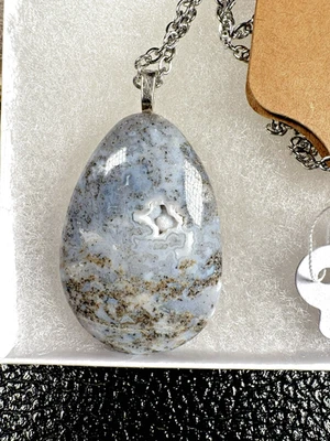 蓝山玛瑙 Druzy 吊坠项链 – 天然手工玛瑙俄勒冈州 — 第 1/4 张图片