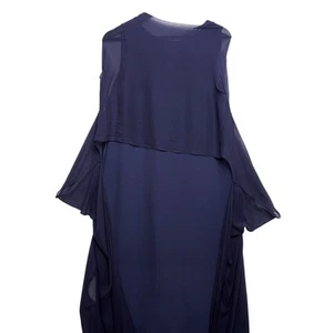 Morgane Le Fay Navy Silk Evening Dress with Cape Overlay M - Picture 1 of 16