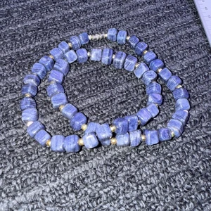 Vintage Lapis Lazuli Necklace Flat Square Gemstone Beads Beaded 19 Inches - Picture 1 of 5