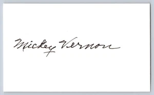 Mickey Vernon Hand Signed Index Card - Deceased - Picture 1 of 2
