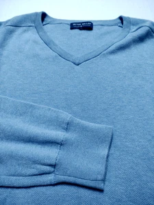 Suéter azul PETER MILLAR Crown hecho a mano de algodón/seda con cuello en V para hombre (XL) - Imagen 1 de 7