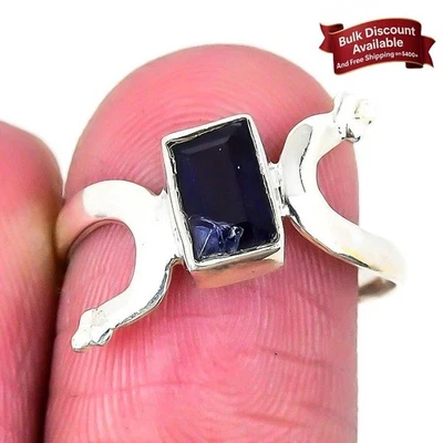 Conjunto de canales de plata maciza de piedras preciosas de iolita anillo de racimo de hija de Navidad talla 8 Foto 1 de 4