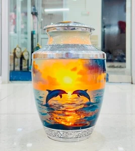 Orange Dolphin Adult Urn for Human Ashes with black velvet bag - Picture 1 of 16