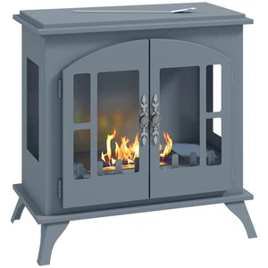 HOMCOM Ethanol Fireplace Stove Freestanding Bioethanol Fire, 0.9L Tank Grey - Picture 1 of 11