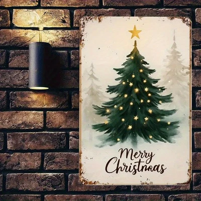 Letrero Retro Árbol de Navidad Metal Aluminio Colgante de Pared Decoración Año Nuevo Regalo Foto 1 de 4