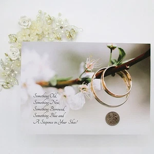 Lucky Sixpence "Origin of Wedding Rhyme©" Wedding Card Queen Elizabeth Coin 9H - Picture 1 of 14