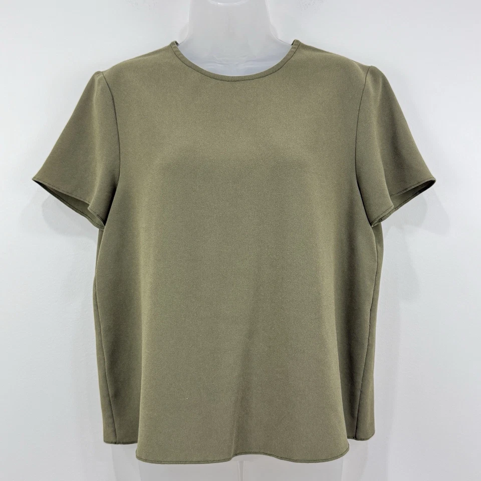 Jenni Kayne Top Women's M Olive Minimal Boxy Capsule Office Career Short Sleeve - Image 1 of 4