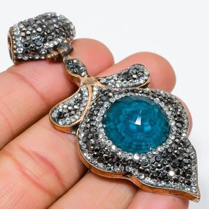 London Blue Topaz Gemstone Sterling Silver Elegant Anniversary New Boho Pendant - Picture 1 of 7