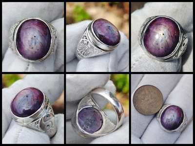 Anillo de plata natural sin tratar Afganistán rubí estrella africana 22,10 quilates  Foto 1 de 4