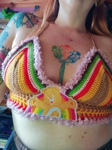 Crochet Halterneck Top Bralette with butterfly purple white Festival Hippie Boho - Picture 1 of 10