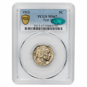1913 Type 1 Buffalo Nickel 5C PCGS MS 67 CAC - Picture 1 of 4