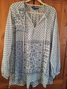 FRENCH CONNECTION blue & white chiffon tunic, size L - Picture 1 of 5