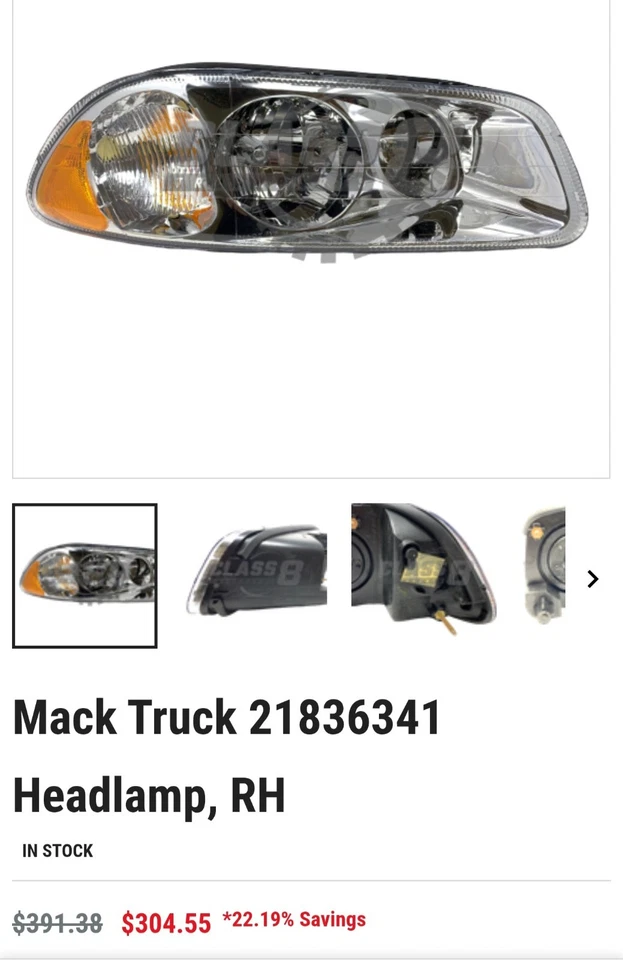 Conjunto de faros de pasajero lateral derecho Mack OEM Foto 1 de 4