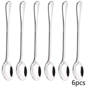 6PC SPOON STAINLESS STEEL Sundae Long Teaspoon Parfait Iced Coffee Cafe Cutlery - Picture 1 of 24