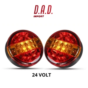 Coppia 24v Led Luci Fari Fanali Posteriori Rotondi Autocarro Camion Rimorchi - Foto 1 di 6