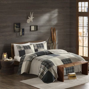 Woolrich Winter Hills Reversible Quilt Set Cottage Styling Reversed Solid Color - Picture 1 of 6