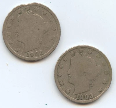 Error 1902 y 1906 Liberty 5C (#6564) ambos con clips de planchet.  Foto 1 de 2