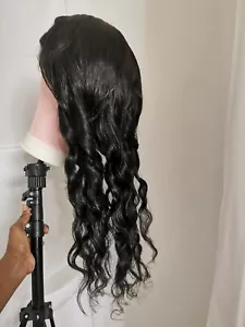 New Sexy 24" Wave Virgin Human Hair Front Lace 13 X6 Wig 1B - Picture 1 of 17