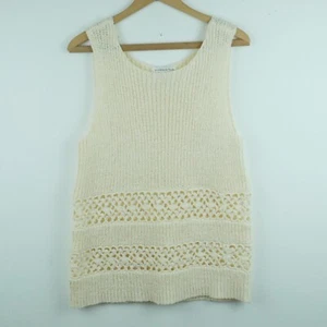 Vintage M Top Cream Knit Lace Crochet Minimal Preppy Soft Girl 90s Cottagecore - Picture 1 of 6