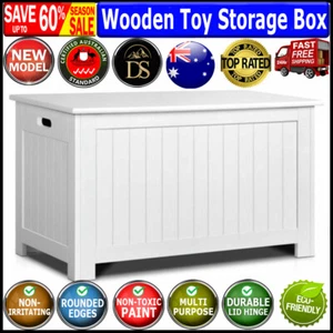 Wooden Toy Storage Box White Chest Cabinet Kids Clothes Organiser Sitting Bench - Picture 1 of 12