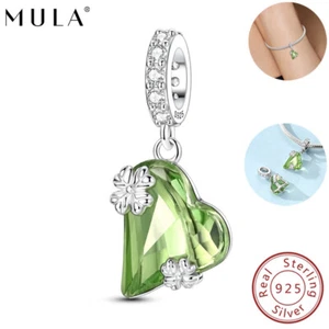 MULA Feine 925 Sterling Silber Charm CZ Grün Kleie Anhänger Fit Frauen Armband - Picture 1 of 8