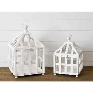 Farmhouse White Greenhouse/Birdcage Style Lantern-Candle Holders-Set of 2! - Picture 1 of 1
