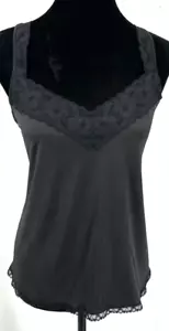 Vanity Fair Womens Pullover Lace Trimmed V-Neck Camisole Size 36/42 Black Satin - Picture 1 of 12