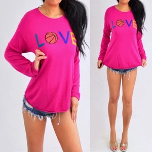 Rachel Zoe Pink Blue Yellow Black Brown Love Knit Shirt Top L Large - Picture 1 of 7