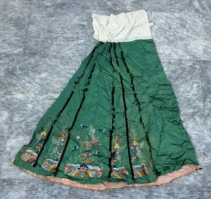 Antique Chinese Qing Dynasty Silk Hand Embroidery Fragment Skirt 87 x 52 cm - Picture 1 of 11