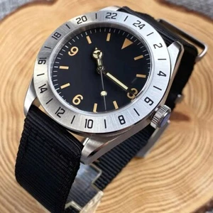 39 mm reloj automático para hombre NH35 esfera negra cristal zafiro bisel 24 horas - Imagen 1 de 10