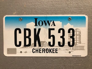 PLACA DE MATRÍCULA IOWA AZUL/BLANCO GRANJA-SILO NÚMEROS/LETRAS ALEATORIOS - Imagen 1 de 3