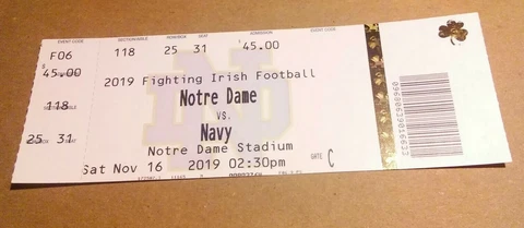 2019 Notre Dame Fighting Irish vs Navy Football Ticket Stub nice Cover
