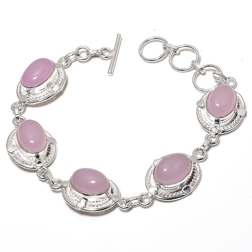 VALENTINO Bracciale gioiello argento sterling 925 fatto a mano pietra rosa quarzo misura 7 8