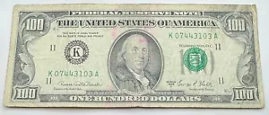 1969 C Series $100 Bill - One Hundred Dollar - Dallas - K - Vintage Currency - Picture 1 of 2