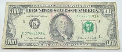 1969 C Series $100 Bill - One Hundred Dollar - Dallas - K - Vintage Currency - Image 1 of 2