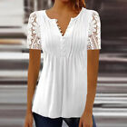 Women Lace V-Neck Tops T-Shirts Ladies Short Sleeve Casual Blouse Tees Plus Size