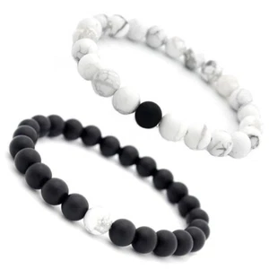 Pulseras Yin-Yang Parejas Piedras Naturales Blanco y Negro 8mm Par Elástico - Imagen 1 de 3