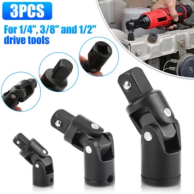 3Pcs 1/4" 3/8" 1/2" Drive Impact Universal Joint Socket Swivel Set Sockets Tool - Image 1 of 4